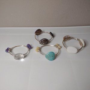 Lot Of 4 Wire And Mixed Material Bangles Stone, Plastic, Shell